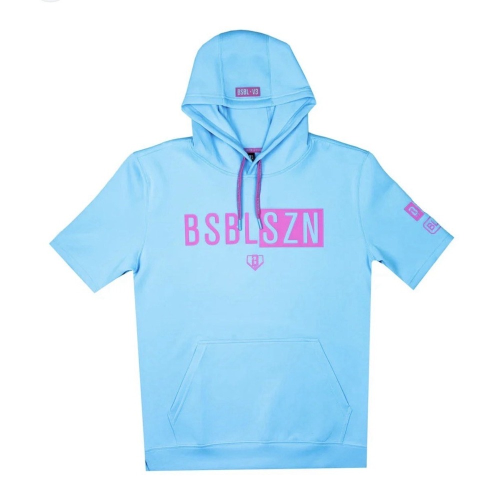 Baseball Lifestyle 101 BSBL SZN Short Sleeve Hoodie Mens XL Blue NEW